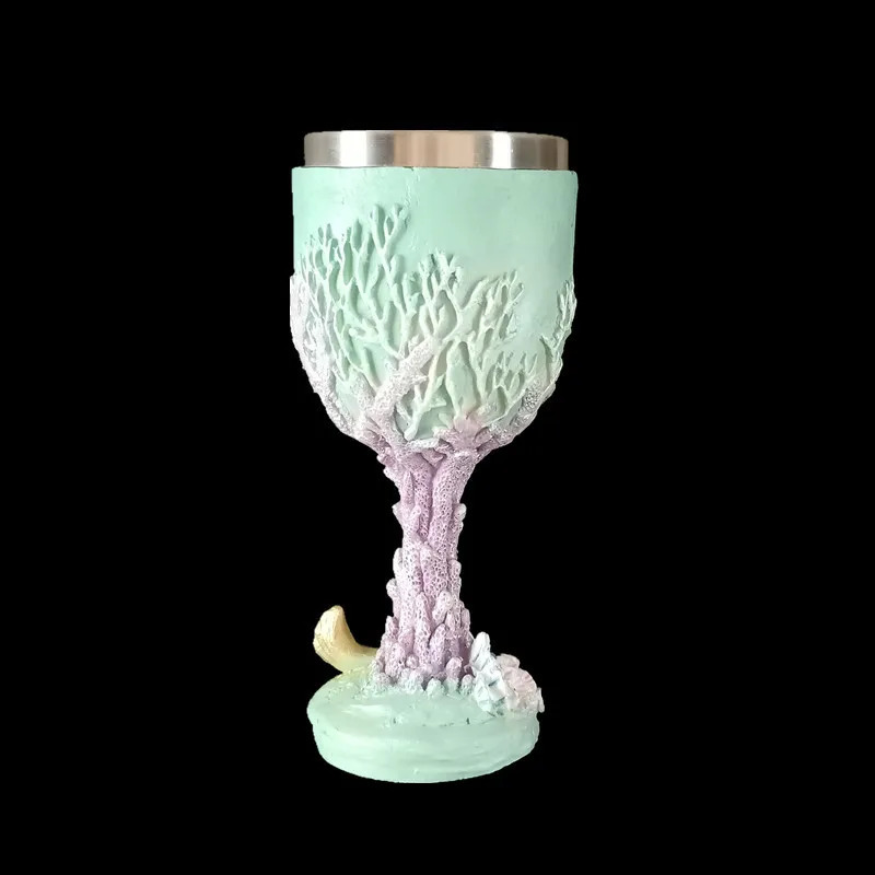 Mugs 3D Mermaid Goblets Resin Stainless Steel Cup Beautiful Wine Glass Whiskey Coffee Cups and Mugs for Christmas Gifts 231124