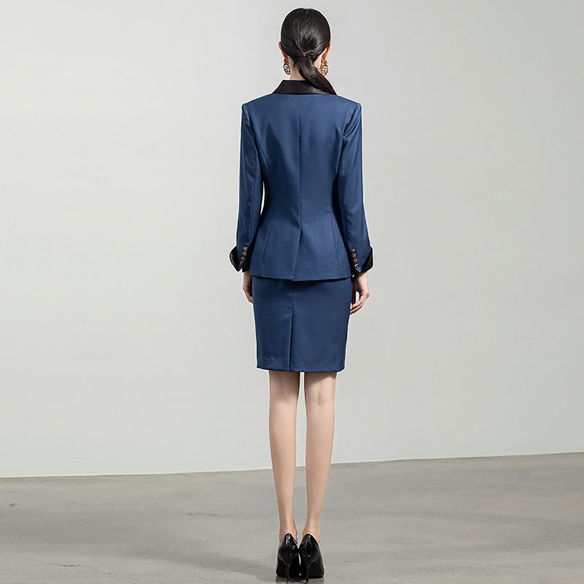 Office Lady Dress Suits Profesjonalne stroje 2 sztuki kontrastowy szal Lapel Blazer z topami i spódnicami
