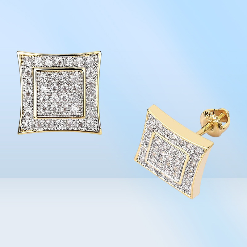 Micro Pave Cubic Zirconia Ice Out Geometrci Square Stud Earring Men Women Bling CZ Earrings Hip Hop Rapper Jewelry3421690