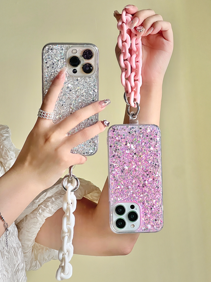 Bling Sequin Cases For Iphone 15 Plus 14 Pro Max 13 12 11 XR XS X 8 7 6 Luxury Girls Lady Women Foil Glitter Confetti Soft TPU Phone Cover Skin With Chian Strap