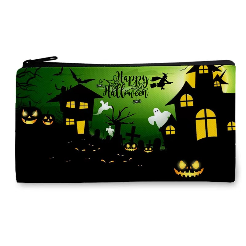 Trousse à crayons en toile, sac plat, sac de rangement pour téléphone portable, sac à cosmétiques, porte-monnaie, sac imprimé Halloween