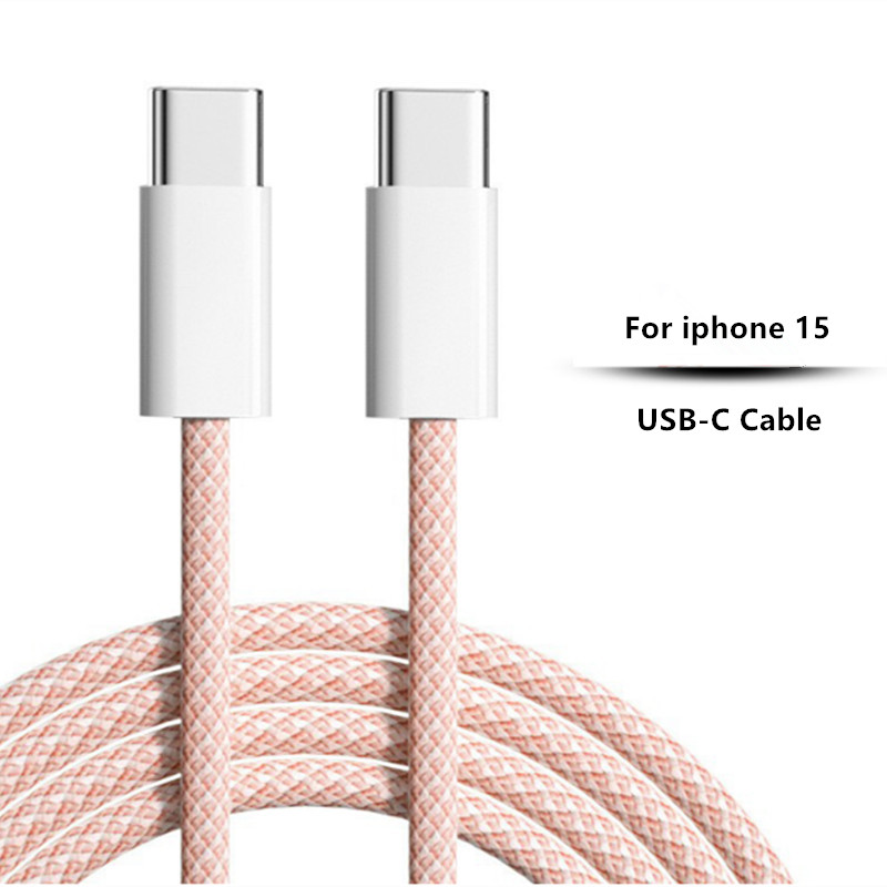 Плетеный зарядный кабель USB CC, 60 Вт для iPhone 15, тип C, зарядное устройство 20 Вт, шнур для быстрой зарядки 3 А, белый, синий, розовый, желтый, зеленый, фиолетовый
