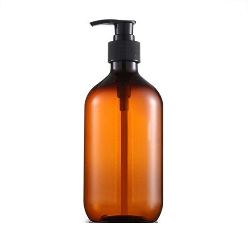 Bouteille à pompe en plastique PET marron vert clair blanc épaule plate PET contenants d'emballage rechargeables pour cosmétiques bouteilles vides de lotion pour shampooing, gel douche 300 ml 500 ml