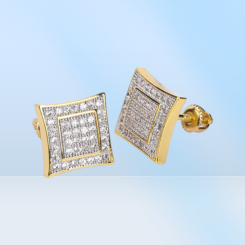 Micro Pave Cubic Zirconia Ice Out Geometrci Square Stud örhängen Kvinnor Bling CZ Earrings Hip Hop Rapper Jewelry4229216