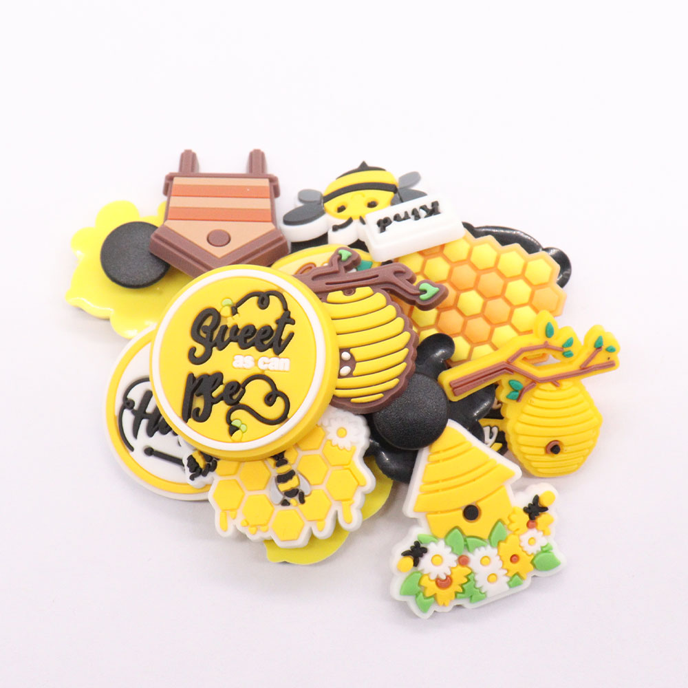 Wholesale PVC Yellow Bee Flower Honey House Kind Sweet Buckle Shoe Charms Adult Accessories For Wristband Button Clog Decorations