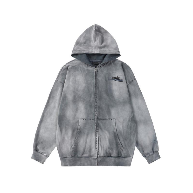 Men's Oversized Outerwear With Heavy Tie Dyeing Stir-Frying Water Washing And Tearing Process Men's And Women's Cardigan With Zipper Autumn And Winter Styles