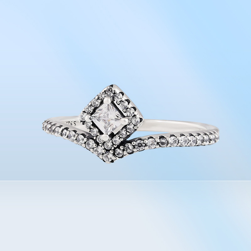 Anel feminino de prata esterlina 925 real com brilho quadrado, joia de casamento para namorada com diamante CZ, presente para namorada, anéis com caixa original 4688528