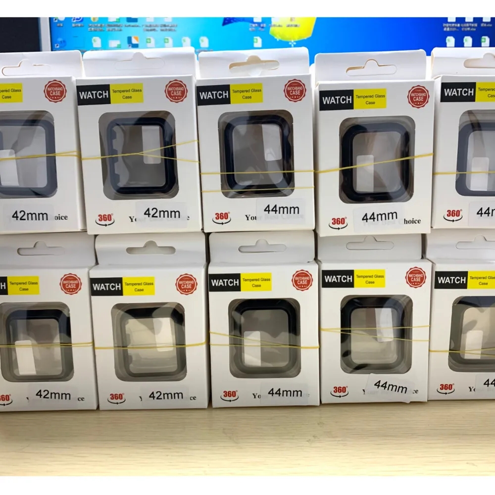 IWATCH 1 2 3 4 5 7フルプロテクションカバー41 mm 45 mm 38mm 40mm 42mm 44mm小売箱のウォッチバンド41 mm用のカラフルなPCハードバンパーケース