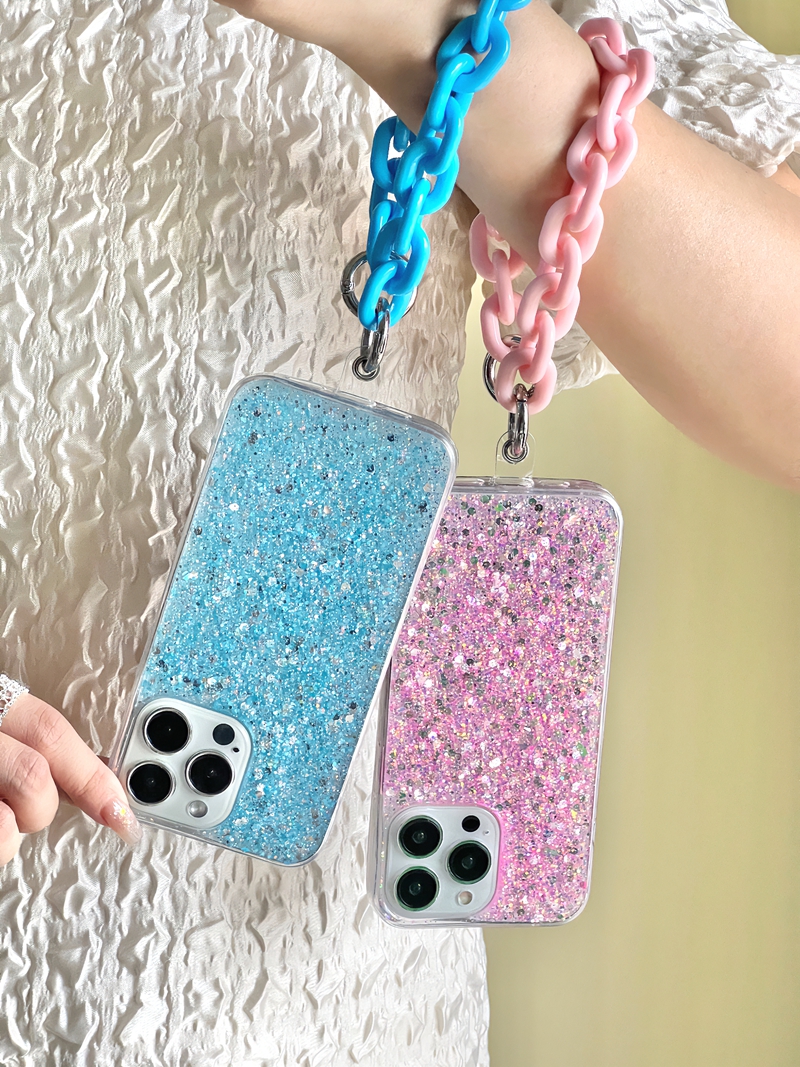 Bling Sequin Cases For Iphone 15 Plus 14 Pro Max 13 12 11 XR XS X 8 7 6 Luxury Girls Lady Women Foil Glitter Confetti Soft TPU Phone Cover Skin With Chian Strap