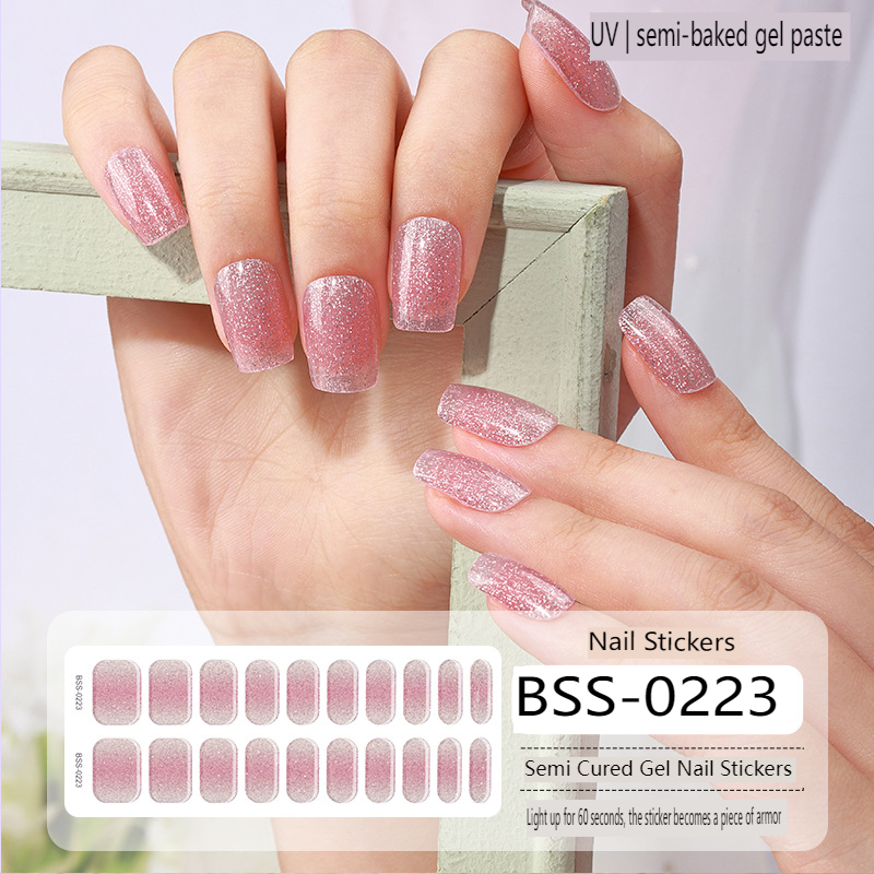 Bandes d'ongles en gel semi-durci pour 20 pièces d'autocollants pour ongles en gel de qualité salon et enveloppes d'ongles longue durée pour femmes avec finition en gel doux