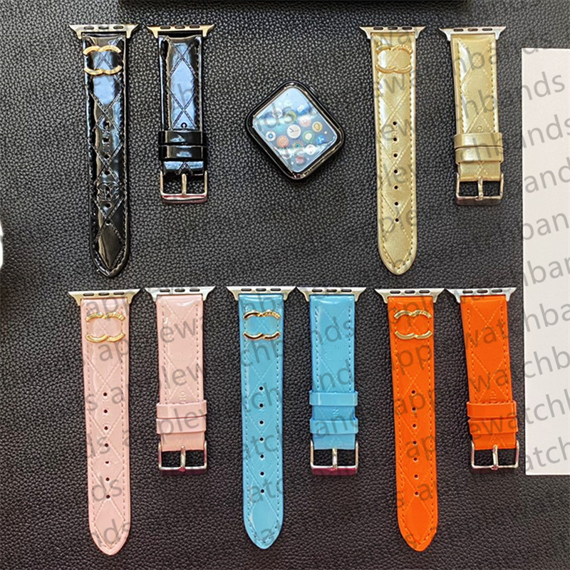 Correas de diseñador para Apple Watch de 49 mm para Apple Watch Ultra Series 8 3 4 5 6 7 Bandas de iwatch 38 mm 40 mm 42 mm 44 mm 45 mm Correa inteligente con letras de metal en relieve de cuero brillante de diseñador