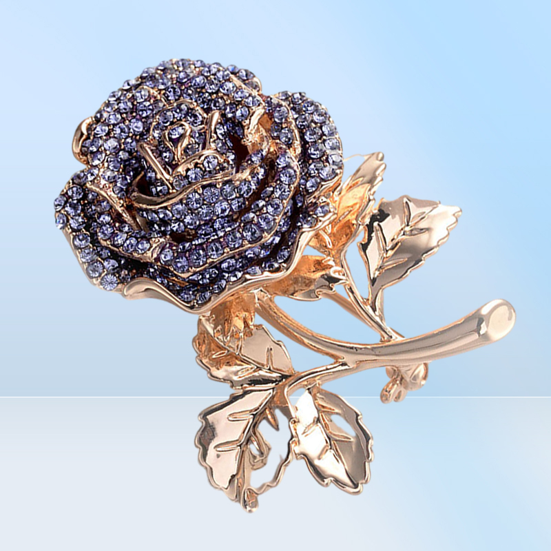 Vintage Rhinestone Rose Brooch Gold Plated Cystal Rose Pins for Party Wedding Gifts Fashion Jewelry Retail Whole6342099