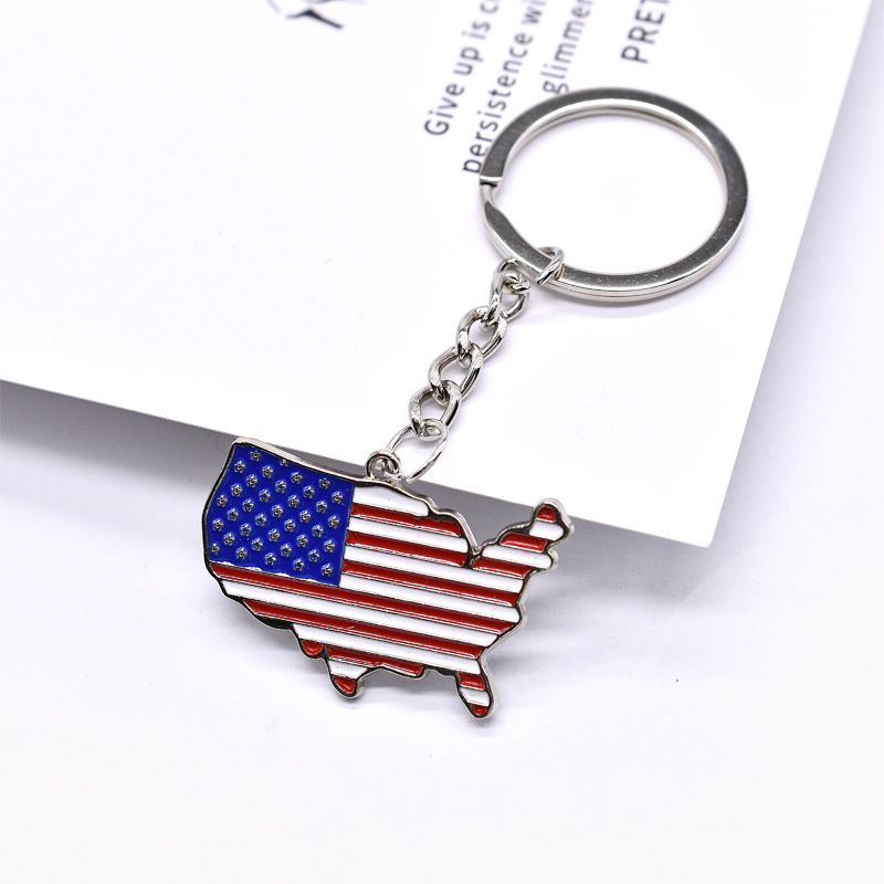 US American Flag KeyChain USA Independence Day Metal Keychain Map Keyring Key Chains