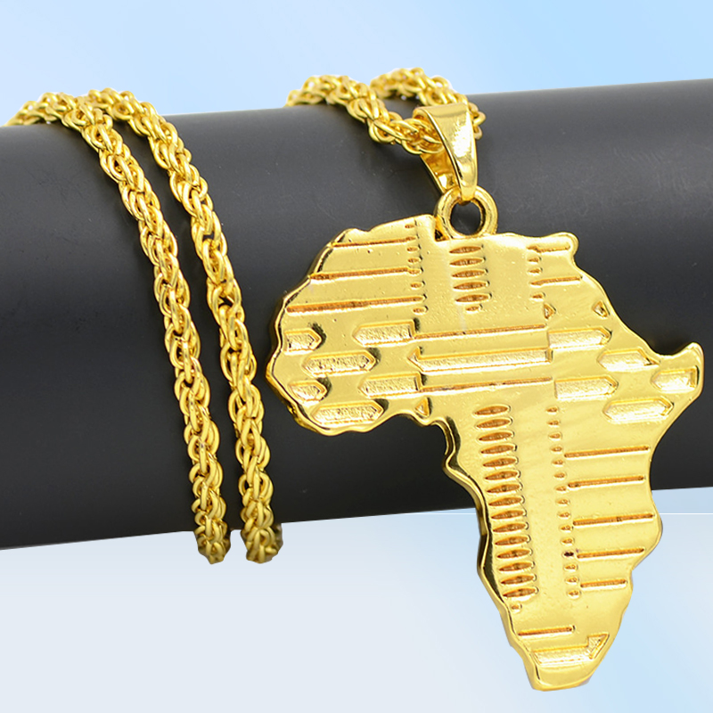 Uodesign Marca Hiphop Africa Collana Color oro Catena pendente Mappa africana Regalo uominiDonne Gioielli etiopi Trendy3265675