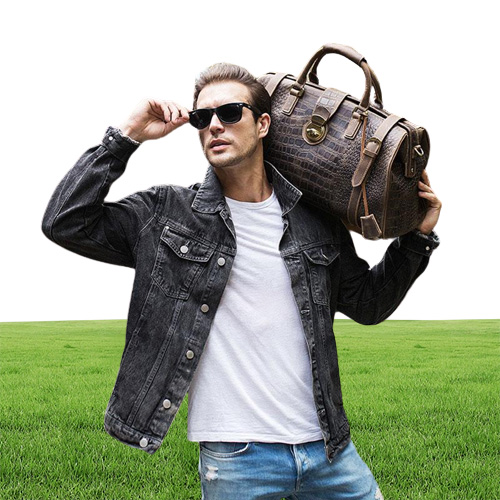 Vintage Crazy Horse Genuine Leather Mens Travel Bag Large Capacity Crocodile Duffle Bags Carry On Luggage Bolsa Overnight Duffel6482556