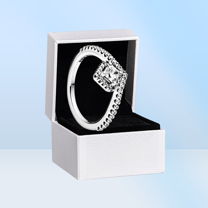 Anel feminino de prata esterlina 925 real com brilho quadrado, joia de casamento para namorada com diamante CZ, presente para namorada, anéis com caixa original 4688528