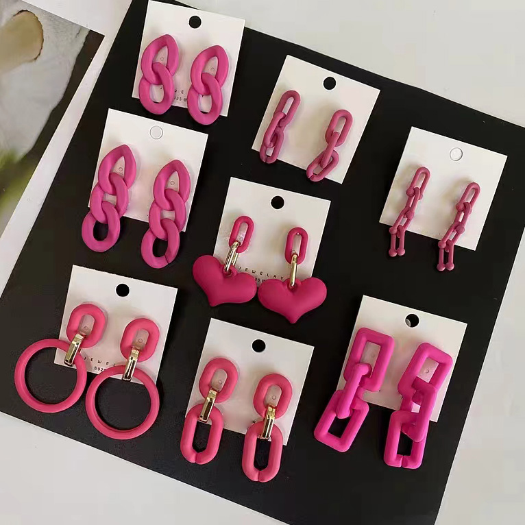 PINK High quality hot jewelry trendy wholesale pink color large small hoop earrings for women jewelry