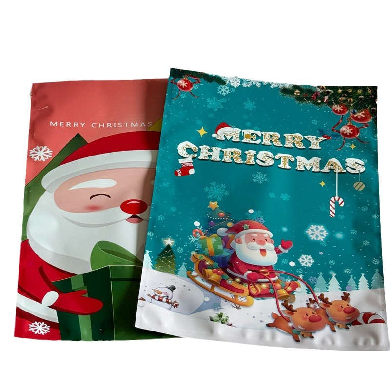 Plast julklapp härlig rep wrap förpackningspåsar 24*32 cm aluminium folie platt tecknad påse x-mas festival barn godis socker snacks bakning mat kakor lagring