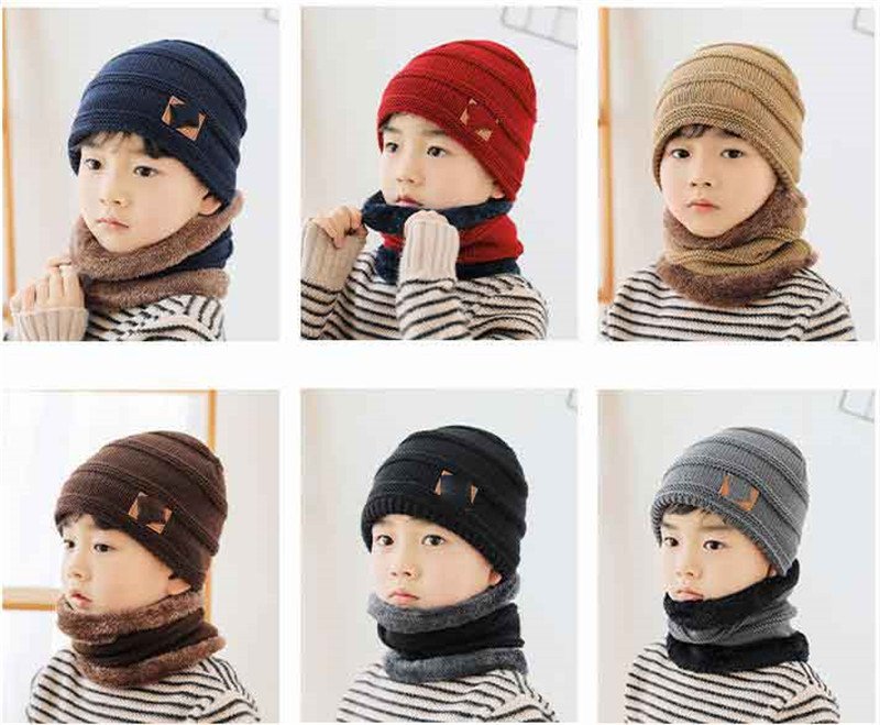Cappello invernale bambini in velluto interno scaldacollo ragazzi e bambini cappelli ragazze cappelli lavorati a maglia in cotone DF291