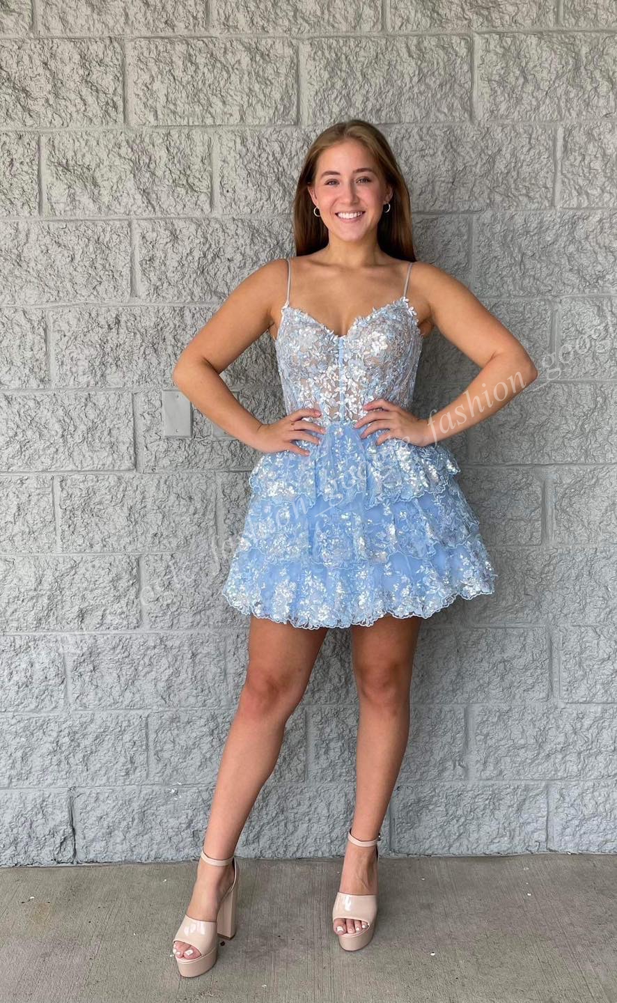 Sparkling Homecoming Dress 2K24 Short Ruffles Corset Spaghetti Lady Pageant Winter Formal Evening Cocktail Party Hoco Gown Runway Gala Black-Tie Lilac Black Blue