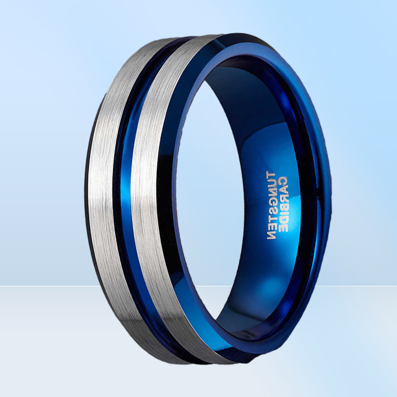 Tigrade 8mm Men Black Tungsten Carbide Ring Thin Blue Line Wedding Band Vintage Men Jewelry Anime Anel Masculino Aneisサイズ615 21900295