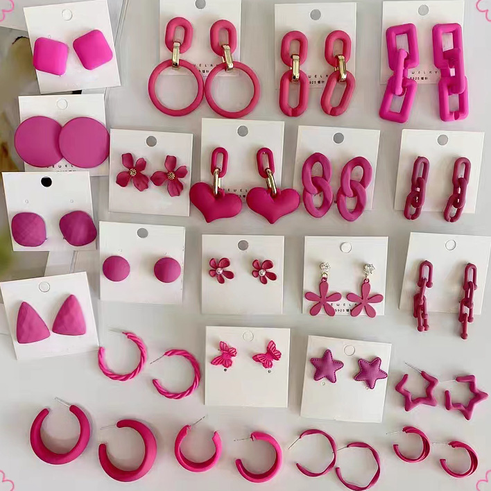 PINK High quality hot jewelry trendy wholesale pink color large small hoop earrings for women jewelry