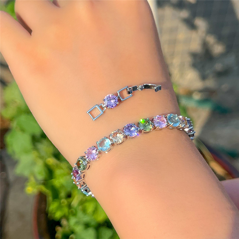 Charme coloré diamant tennis designer bracelet femme cuivre rond blanc jaune bleu AAA zircone cristal argent luxe dame bracelets femmes mode bijoux cadeau