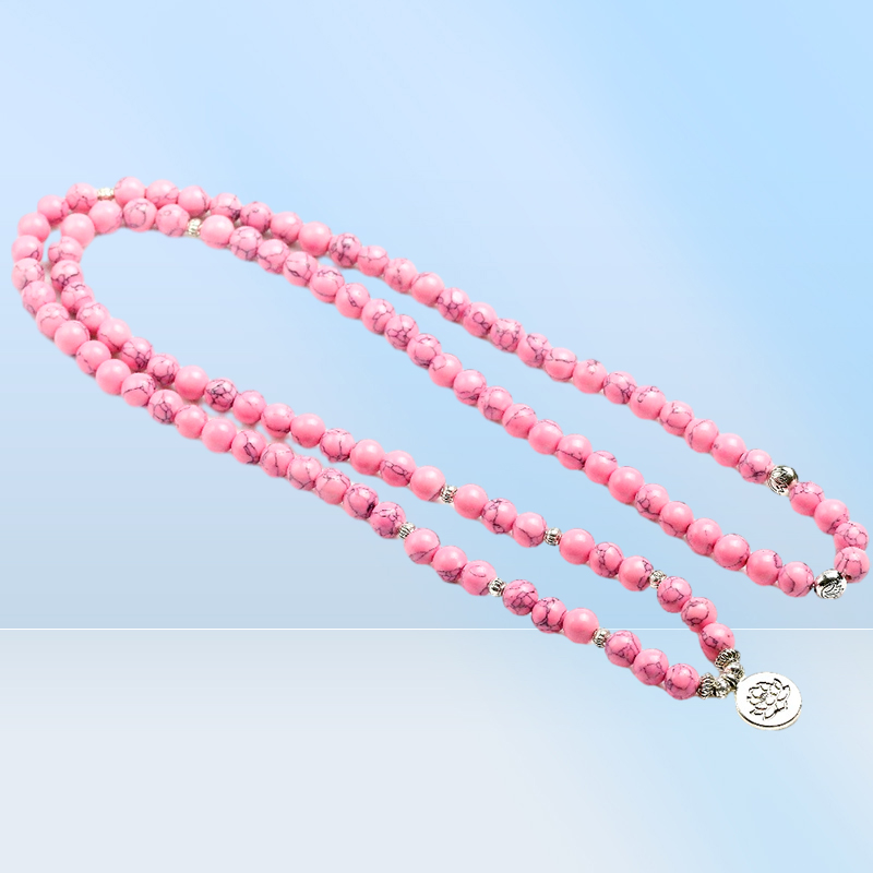 Pembe Howlite Taş Şifa Çakra 108 Dua Boncukları Mala Bilezik Kadın Mücevher Bileği Om Budist Buda Charm Bracelets27779796