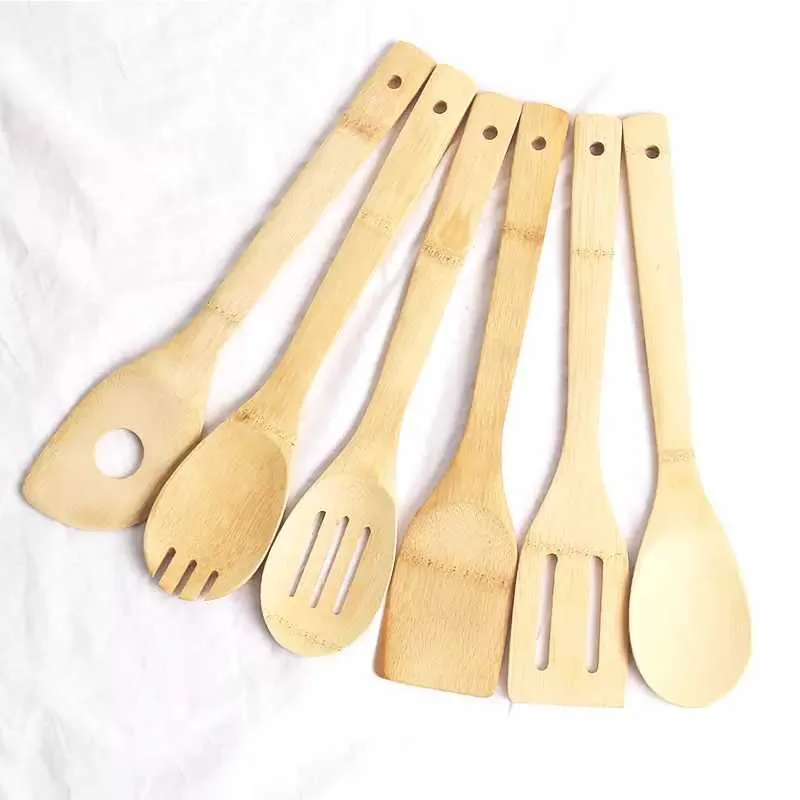 Bamboo Spoon Spatula 6 Styles Portable Wooden Utensil Kitchen Cooking Turners Slotted Mixing Holder Shovels FY7604