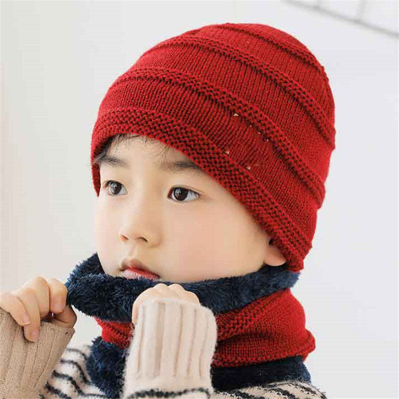 Cappello invernale bambini in velluto interno scaldacollo ragazzi e bambini cappelli ragazze cappelli lavorati a maglia in cotone DF291