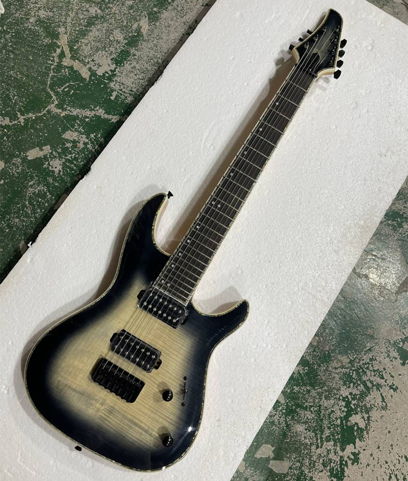 Black Neck-Body 7 Strings Elektryczna gitara z hebanową podstrunnicy, wiązanie perłowe, można dostosować