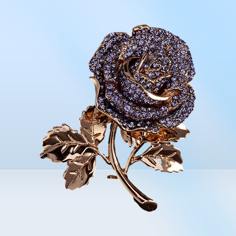 Vintage dhinestone róża broszka złota plastowane kołki róży róży do imprezowych prezentów ślubnych biżuteria mody detaliczna cała 3580201