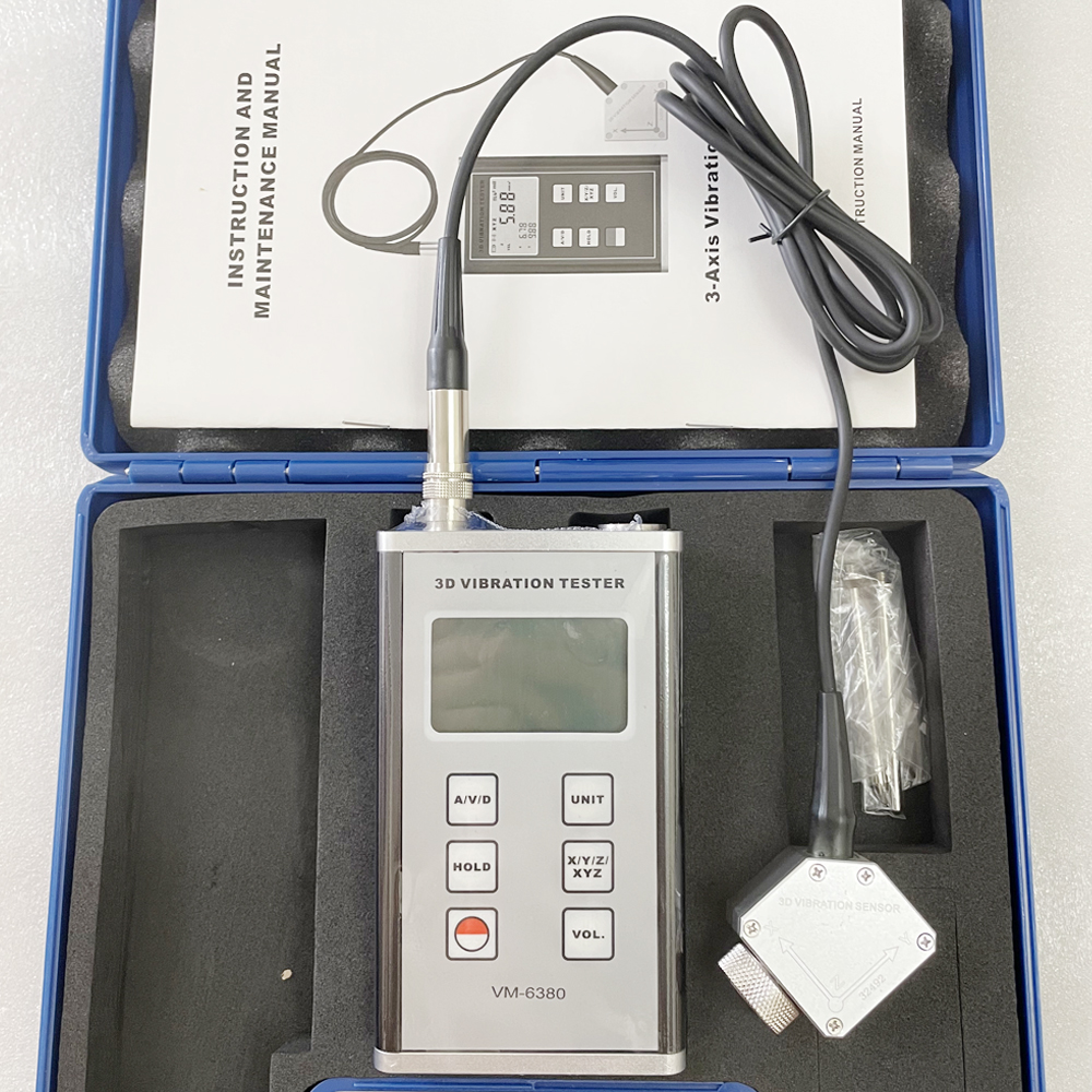 3D Digitale Trillingsmeter Tester VM-6380 Piëzo-elektrische Accelerometer Sensor Vibrometer 3-As Trillingsanalysator VM6380