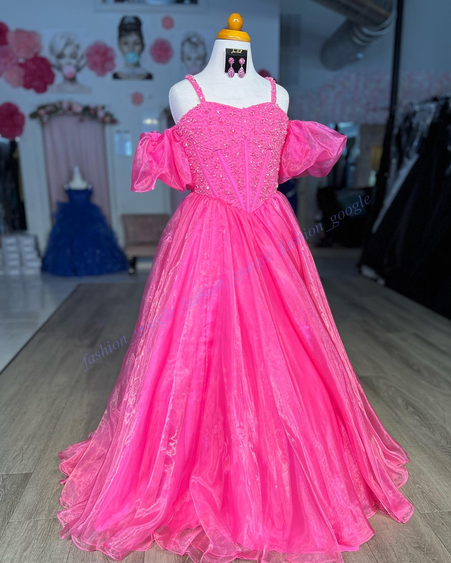 Robe de concours de fille irisée 2024 manches bouffantes perles organza petit enfant amusant mode piste drame robe de cocktail enfant en bas âge adolescent préadolescent Miss Sherri magenta sarcelle rose