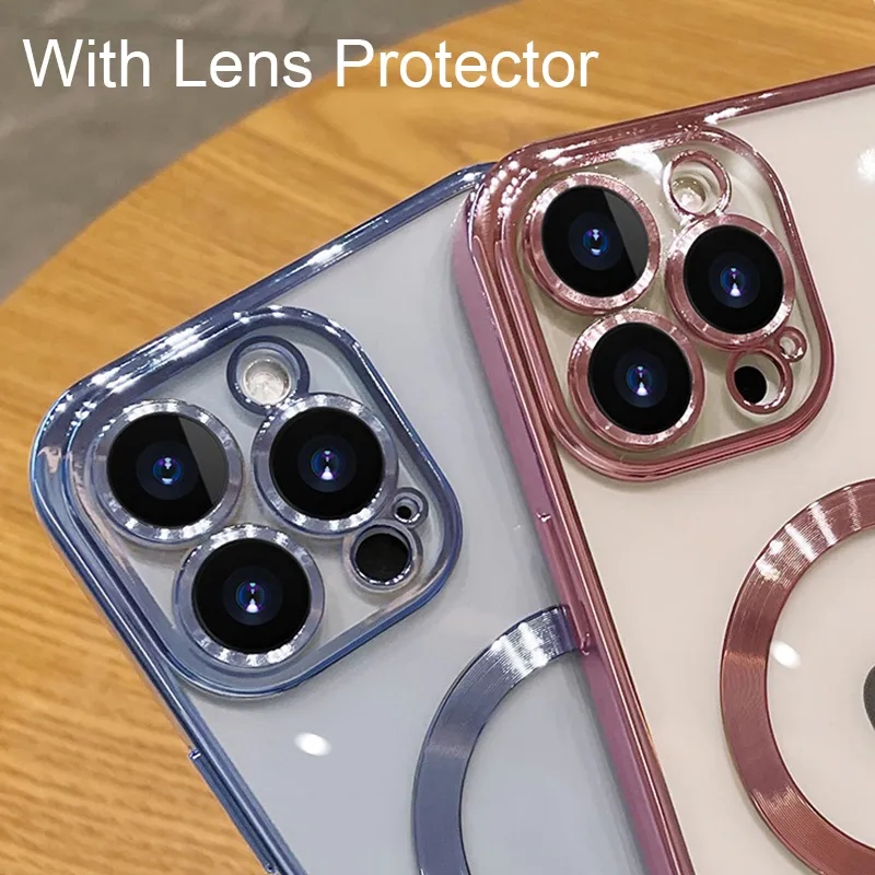 أزياء حالة شحن لاسلكية مغناطيسية شفافة لـ iPhone 15 14 Plus 13 12 11 Pro Max Plating Soft Silicone Cover Case
