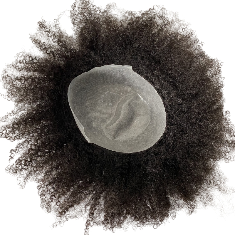 Корень 6 мм афро волна #1 черный как смоль бразильский девственный человеческий волос Замена 8x10 узлов кожи PU парик для чернокожих мужчин