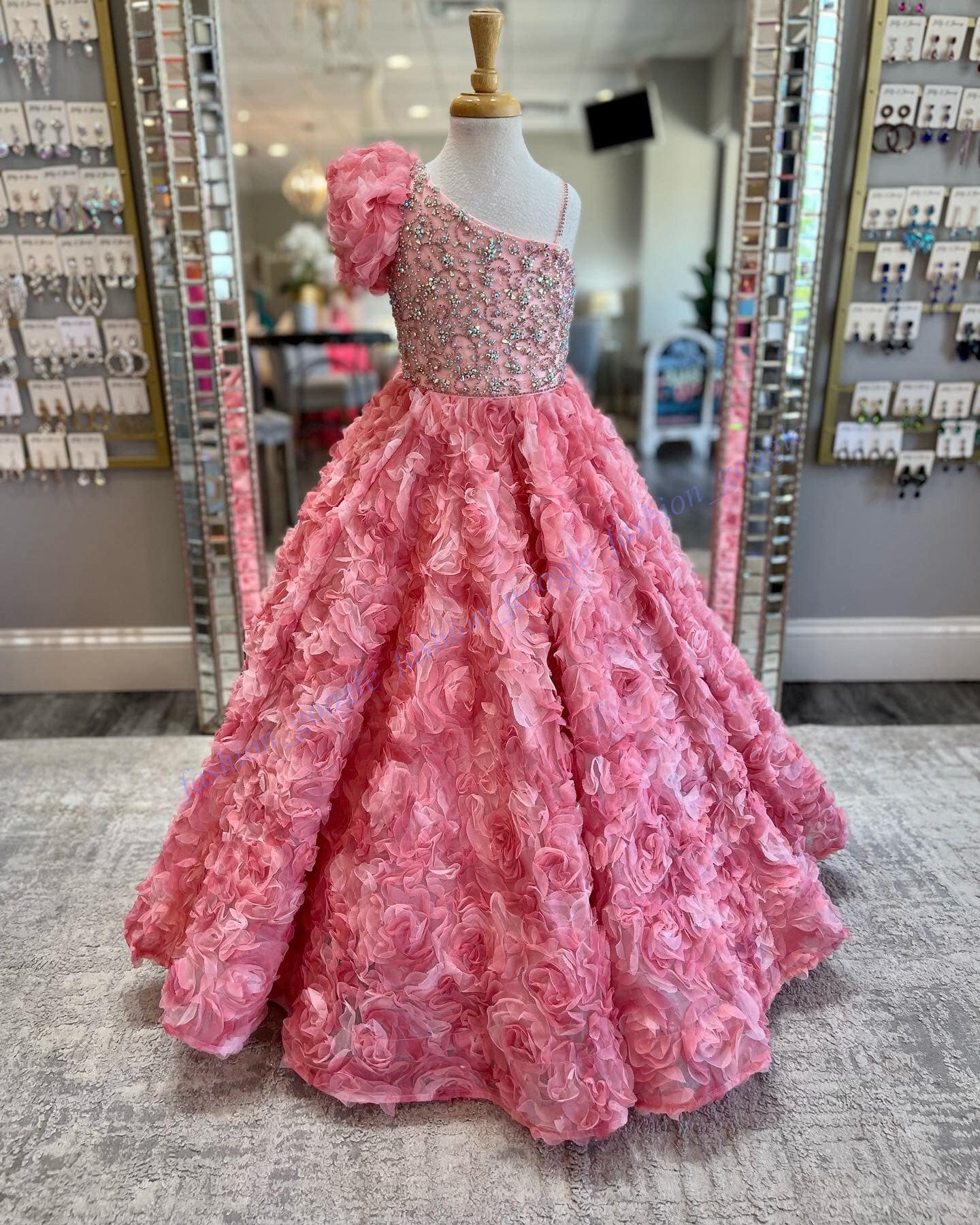 3D Flowers Girl Pageant Dress 2024 Floral Puff Sleeve Beading Bodice Little Kids Fun Fashion Runway Cocktail Party Drama Gown Toddler Teen Preteen Young Miss Rachel