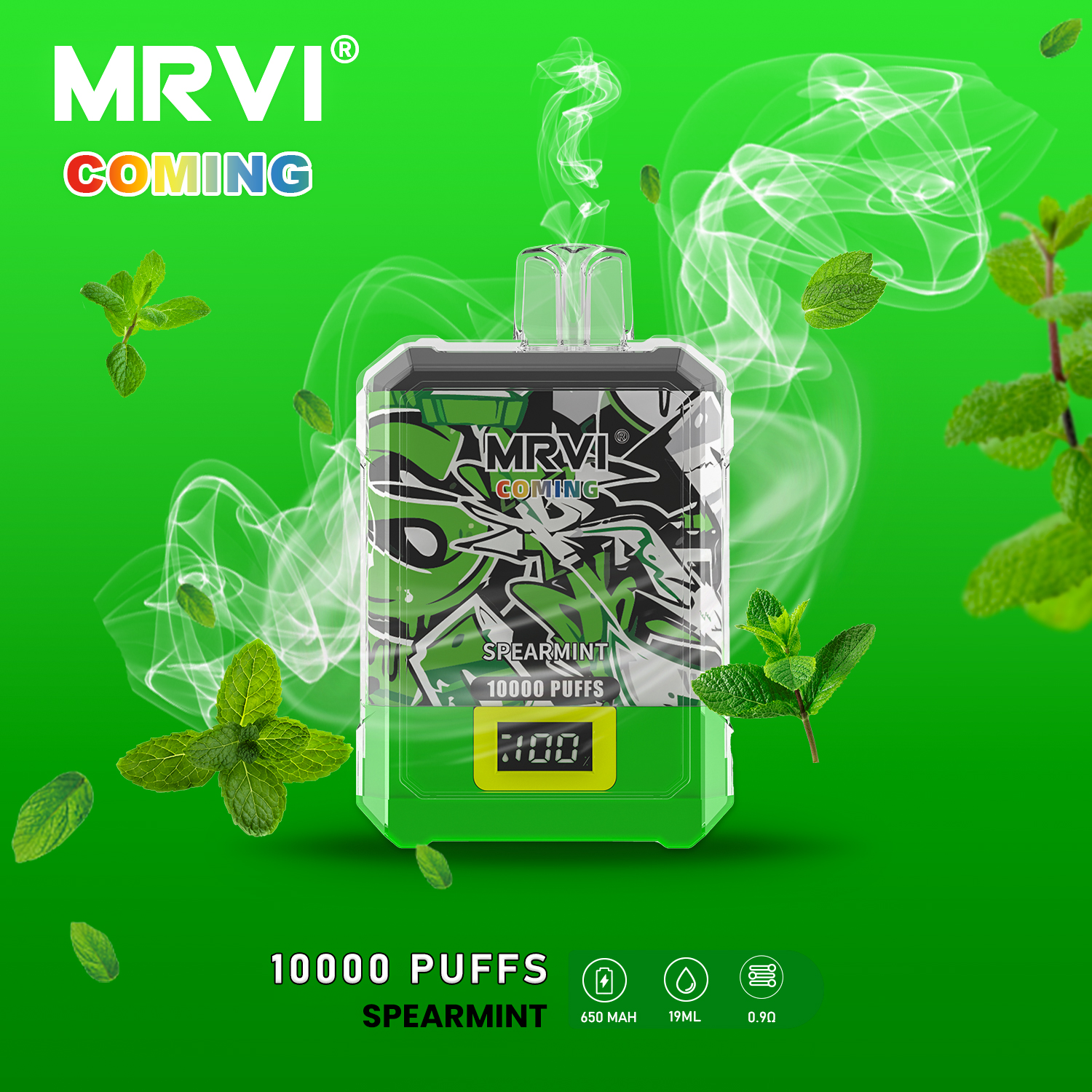 Original Mrvi Coming Digital Box 10000 10K Puffs Vape 650mAh Type-C Charging 19ml Prefilled Pod With Battery And Ejuice Display 10 Flavors 0% 2% 5% Disposable E Cigarettes
