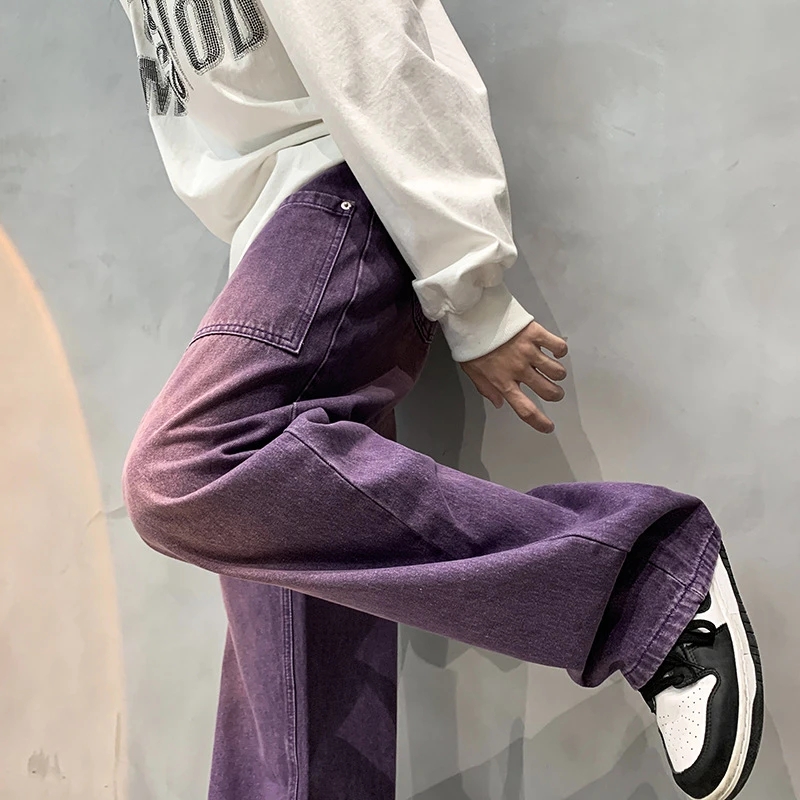 Jean violet vintage lavé pour faire du vieux jean baggy CP classique tout-match couleur unie pantalon droit en denim pantalon large homme empilable sens des pantalons décontractés ins