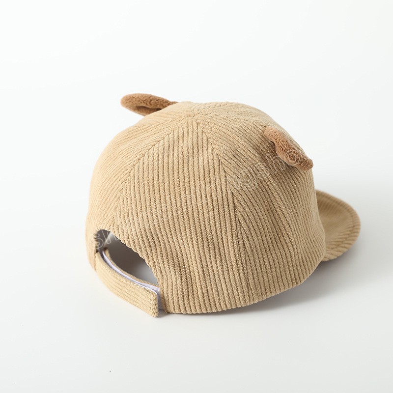 New Corduroy Baby Hat Solid Color Cute Bear Ear Adjustable Baseball Caps Newborn Toddler Boy Girl Sun Hats Winter Spring