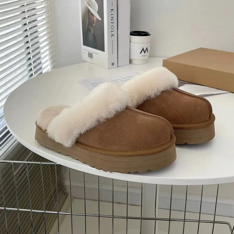 Ankel vinterstövel designer päls snöstövlar tasman toffel platt klack fluffy mules äkta läder australien stövlar för kvinna