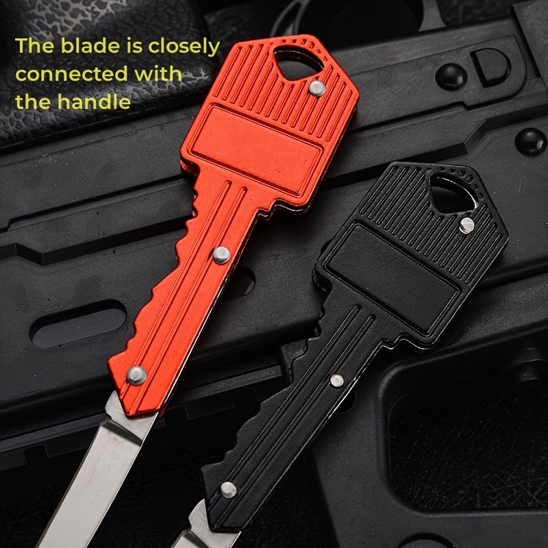 Couteau pliant portable en forme de clé, porte-clés lame en acier inoxydable, porte-clés d'auto-défense, mini couteau de poche en forme de clé, outil de survie en plein air pour le camping