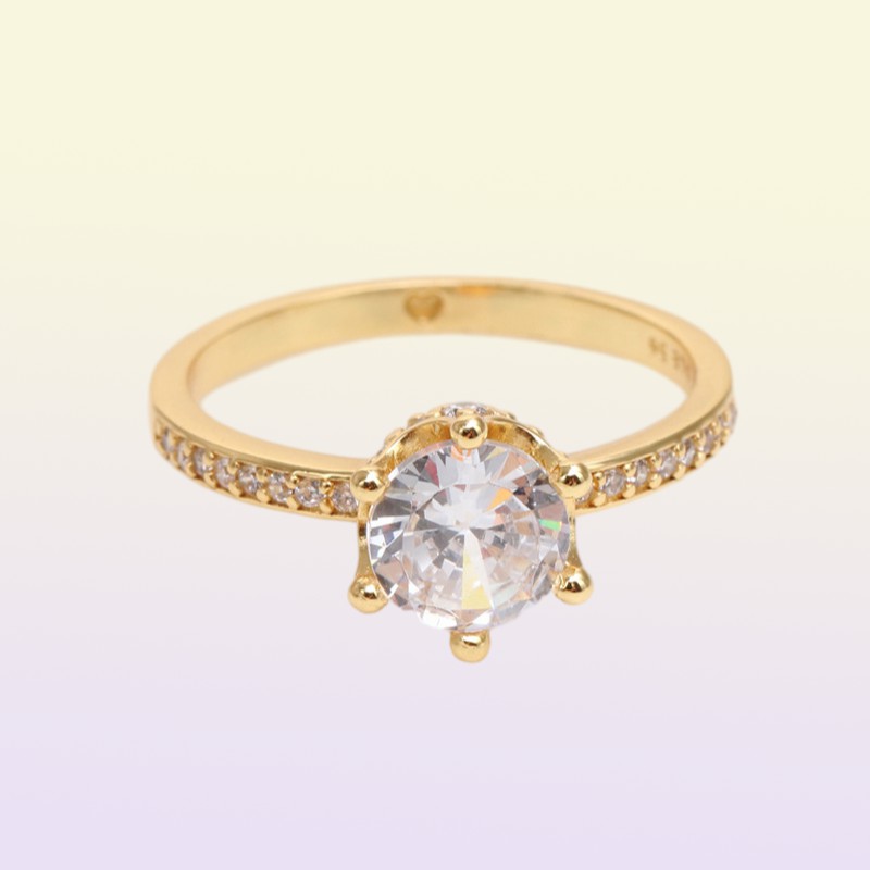 Rose Sparkling Crown Solitaire Ring Women's Rose's Gold Wedding Designer Bijoux pour 925 Silver CZ Diamond Lover Rings avec Box5974934 d'origine 5974934