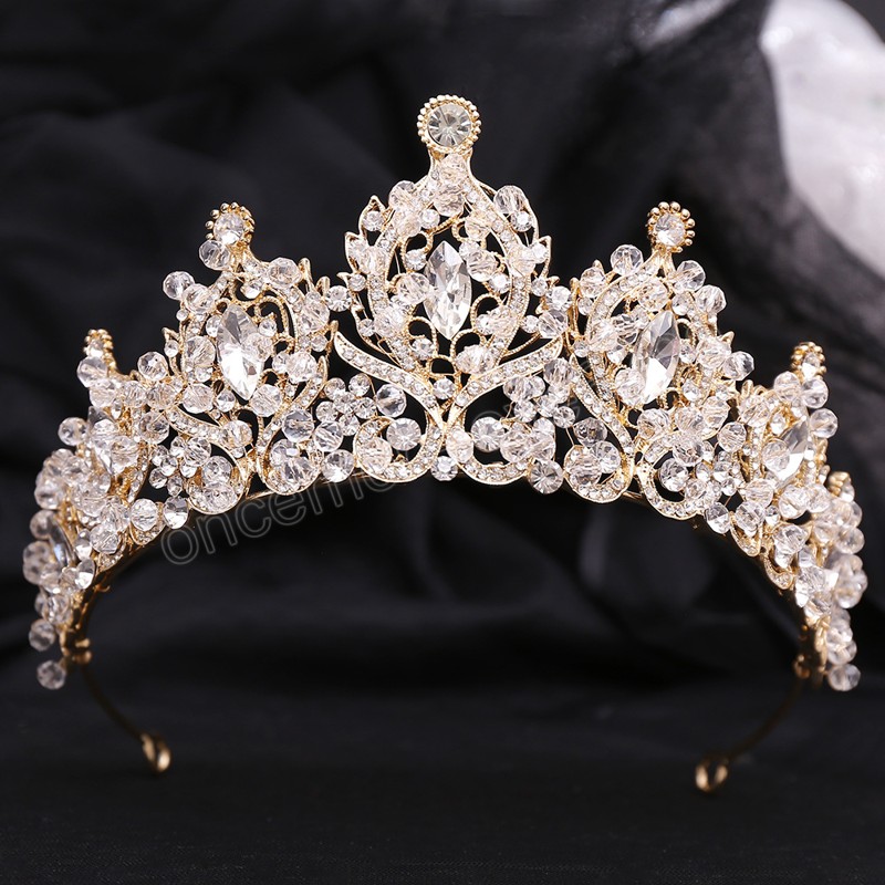 Baroque Handmade Crystal Beads Crown For Women Girls Wedding Bride Queen Bridal Tiaras Hair Dress Accessories Headbands