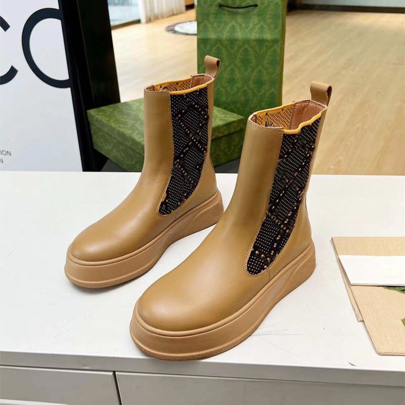 Botas safari de cuero para mujer Primavera y otoño Nueva plataforma de diseñador Botas casuales Botas Chelsea cómodas de moda Zapatos de marca para mujer Botas cortas de cuero con caja