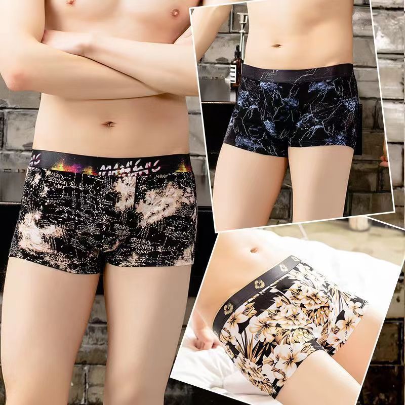 of men's underwear pure cotton luxury boxers printed four corners sexy boys trend youth mid-waist breathable shorts head