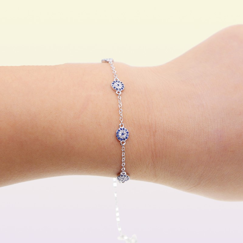 100 925 Sterling Silver Turkish Evil Eye TINY CUTT ENDA EYE DISCO Charm Women Girl Silver Delicate Link Chain Armband2822899