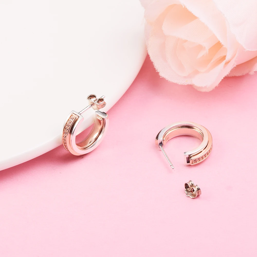 Серьги-кольца из стерлингового серебра 925 пробы с подписью, двухцветные серьги-кольца подходят для ювелирных изделий в европейском стиле Pandora, модные серьги
