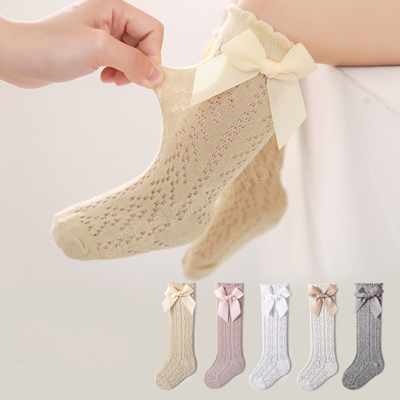 Sommer Neue Nette Bögen Baby Mädchen Socken Big Bowknot Einfarbig Weiche Elastische Neugeborenen Kniehohe Lange Socken Kleinkind