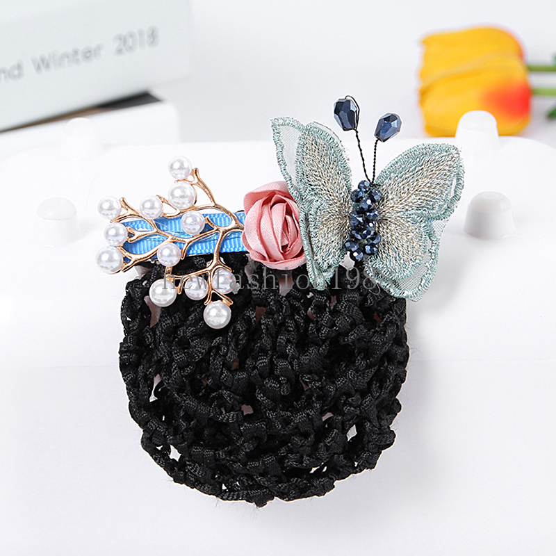 New Flower Butterfly Hairgrip Hairpin Crochet Bun Net Snood Bow Hair Clip Bow Hair Net Hair Bun Office Lady Bow Tie Barrette